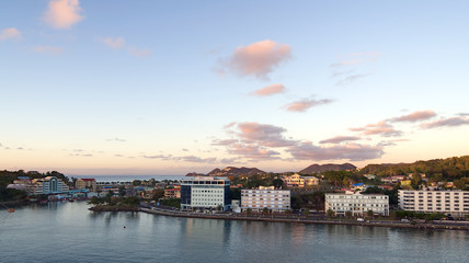 Saint Lucia tropical island - Caribbean sea at sunset - Castries harbor