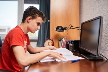 Teenage student doing homework