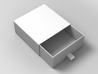 Realistic Package Cardboard Sliding Box on grey background. For small items, matches, and other things. 3d render illustration