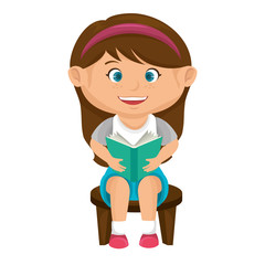 cute little girl reading character vector illustration design