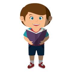 happy little boy reading character vector illustration design