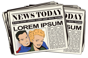 Superhero and girl. Stock illustration.