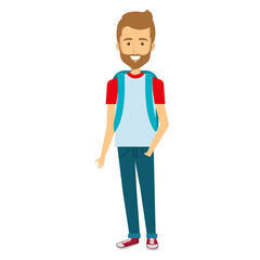 young man with schoolbag casual avatar vector illustration design
