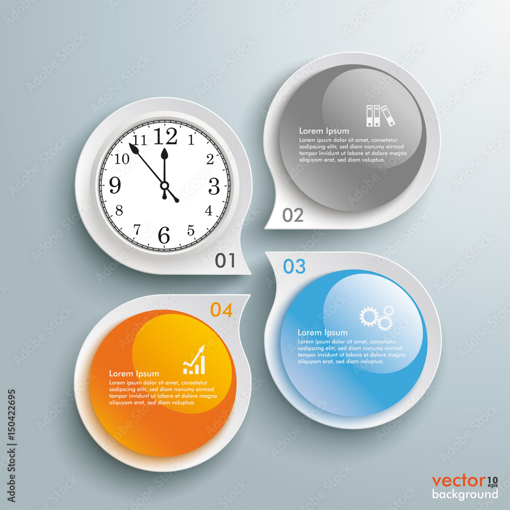 Sticker drops shapes glossy buttons 4 options clock