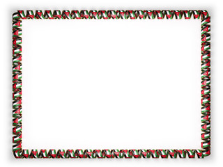 Frame and border of ribbon with the Jordan flag, edging from the golden rope. 3d illustration