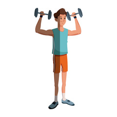 sport man lifting dumbbell fitness gym practice workout vector illustration