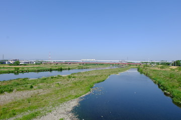 Fototapeta na wymiar 多摩川　立日橋とモノレール