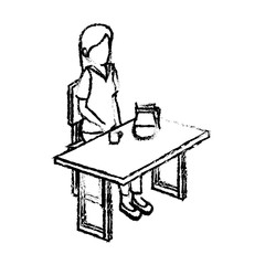 businesswoman in cafeteria isometric avatar character sitting in restaurant vector illustration design