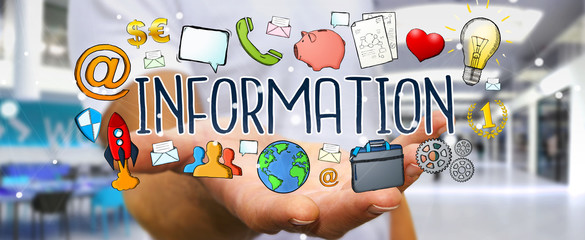 Fototapeta premium Businessman using hand-drawn presentation