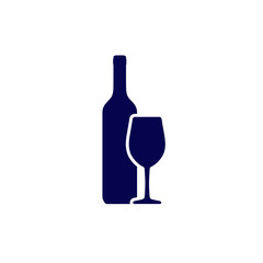 Wine bottle and wineglass vector icon isolated on white background