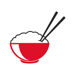 bowl of rice and chopsticks cooked dinner asian vector illustration