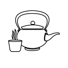 japanese teapot teacup drink oriental line vector illustration