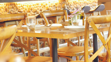 Served tables in a restaurant