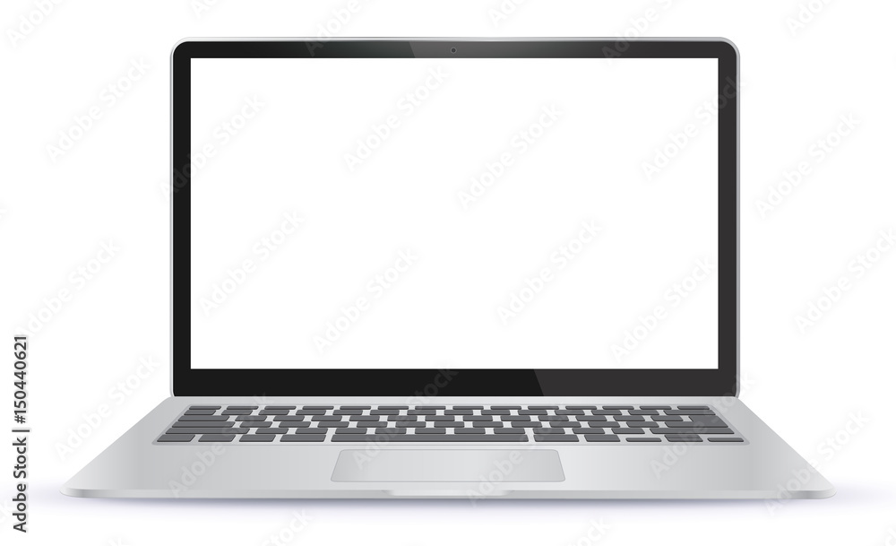 Poster laptop computer with blank screen isolated on white background