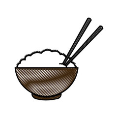 drawing bowl of rice and chopsticks cooked dinner asian vector illustration