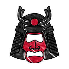 drawing samurai face mask japanese warrior image vector illustration