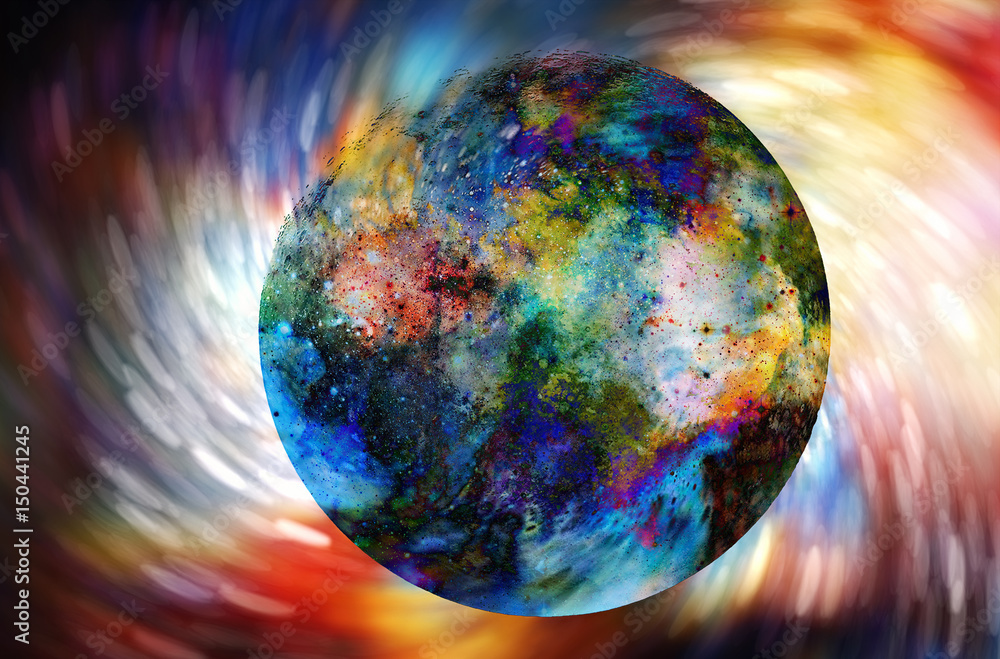 Poster cosmic space and planet. color cosmic abstract background. swirl effect.