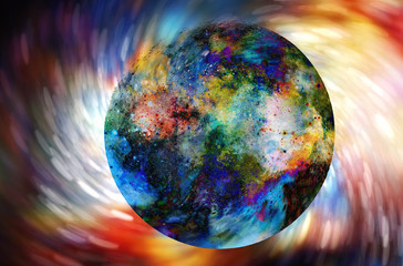 Cosmic space and planet. color cosmic abstract background. Swirl effect.