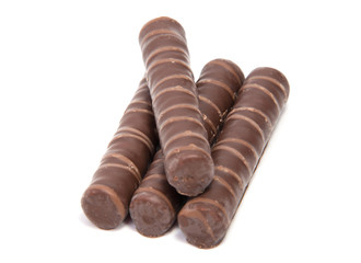 wafer rolls with chocolate isolated on white background