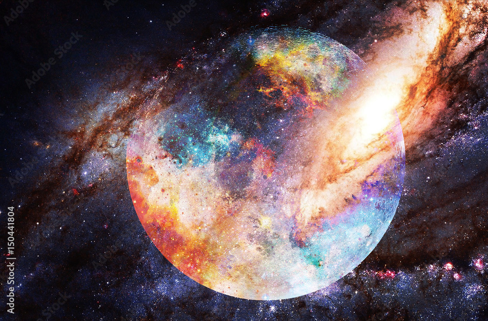 Poster cosmic space and moon. color cosmic abstract background.