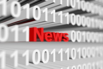 News in a binary code with blurred background 3D illustration