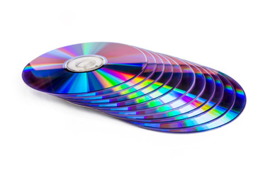 CD and DVD compact discs on a white background
