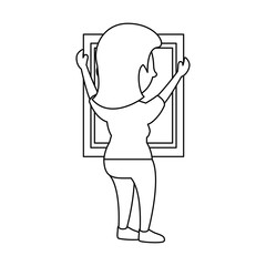 woman holding a mirror, cartoon icon over white background. vector illustration