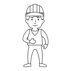 construction worker standing with safety helmet, cartoon icon over white background. vector illustration
