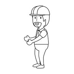 construction worker standing with safety helmet, cartoon icon over white background. colorful design. vector illustration