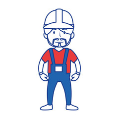 construction worker with safety helmet, cartoon icon over white background. colorful design. vector illustration