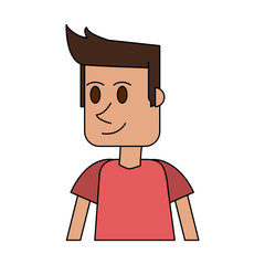 colorful image cartoon closeup half body guy with t-shirt and hairstyle vector illustration