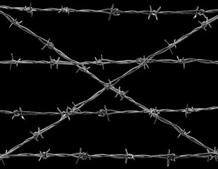X - crossed barbed wire isolated against the black backgound