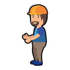 Fototapeta premium construction worker standing with safety helmet, cartoon icon over white background. colorful design. vector illustration