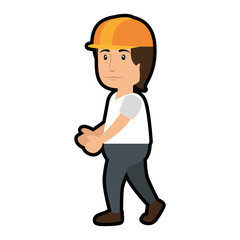 Obraz na płótnie Canvas construction worker standing with safety helmet, cartoon icon over white background. colorful design. vector illustration
