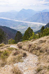 Hiking trail with view to Friuli-Venezia Giulia in Italy