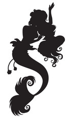 Mermaid silhouette, dancing under the water