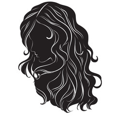 Silhouette of a girl with beautiful hair isolated on white background