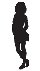 Silhouette of beautiful fashion girl in jeans and t-shirt isolated on white background