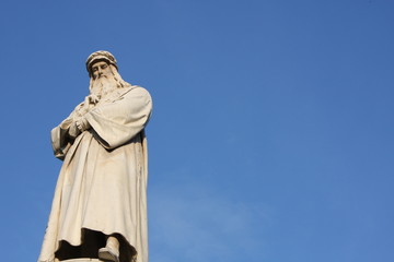 Statue of Leonardo Davinci in Piazza della Scala, Milan, Italy