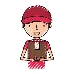delivery worker with box avatar character vector illustration design