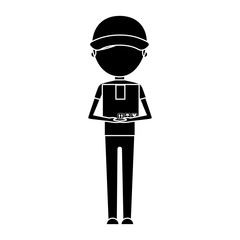 delivery worker with box avatar character vector illustration design