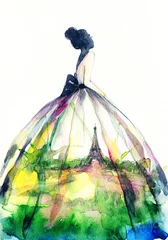 Fototapete Aquarell Gesicht Frau im eleganten Kleid. Modeillustration. Aquarellmalerei