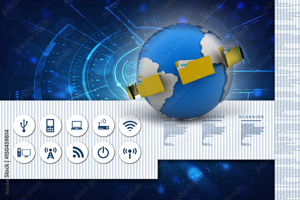 Poster 3d rendering file folders around earth