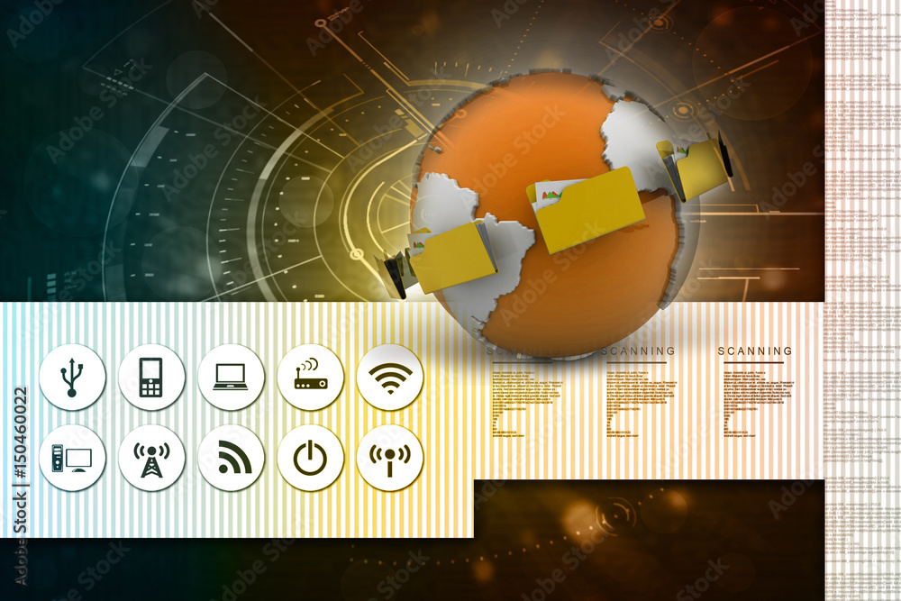 Poster 3d rendering file folders around earth