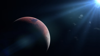planet Mars during the Martian winter lit by the Sun © dottedyeti