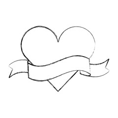 heart love with ribbon romantic icon vector illustration design