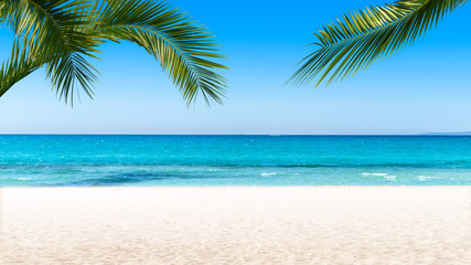 Plakat strandurlaub unter palmen