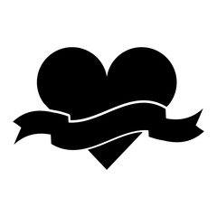 heart love with ribbon romantic icon vector illustration design