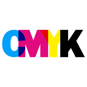 Icono plano texto CMYK color en fondo blanco