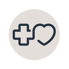 Icono plano lineal cruz y corazon en circulo gris